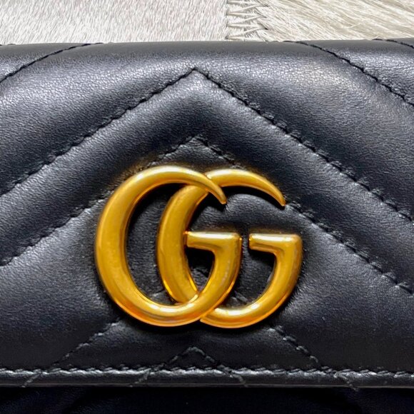 Gucci GG Marmont Matelassé Black Leather Trifold Wallet - Picture 4 of 13